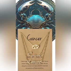 3 necklace cancer horoscope astrology zodiac sign constellation symbol goldtone